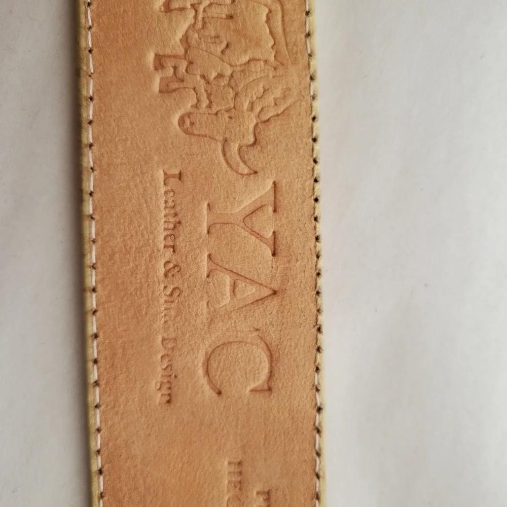 YAC SILK EMBROIDERY LEATHER NWT. Belt and buckle.  Beige  sz 38 unisex